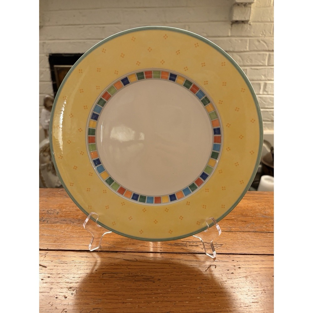 Villeroy & Boch Twist Alea Limone Dinner Plates (2) Two Yellow Rim Color Block